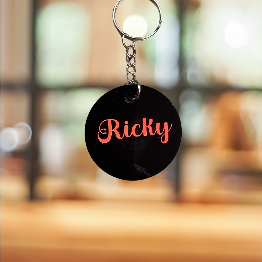 Custom Black Keychain with Red Text